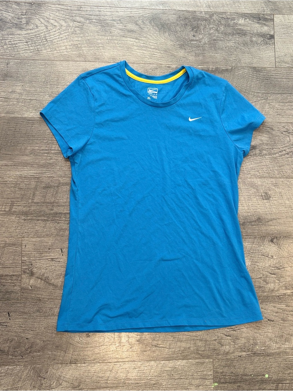 Nike Women’s Short Sleeve Tee in Bright Blue with Yellow Trim